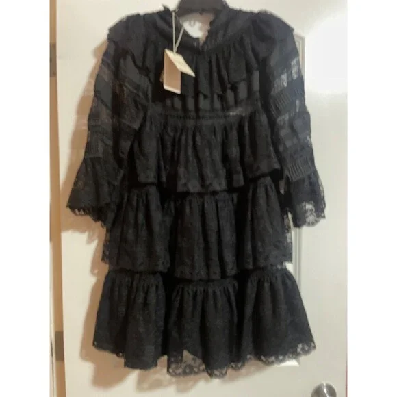 Doen Oralie Lace Tiered Dress size S NWT A-Line Black Witchy Whimsigoth - Picture 11 of 15